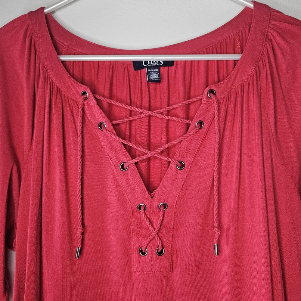 Chaps Denim Coral Criss-Cross Top Sz 1x - Picture 3 of 8